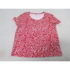 Blair Shirt Womens Small Red White Floral Scroll‎ Print Short Sleeve Stretch